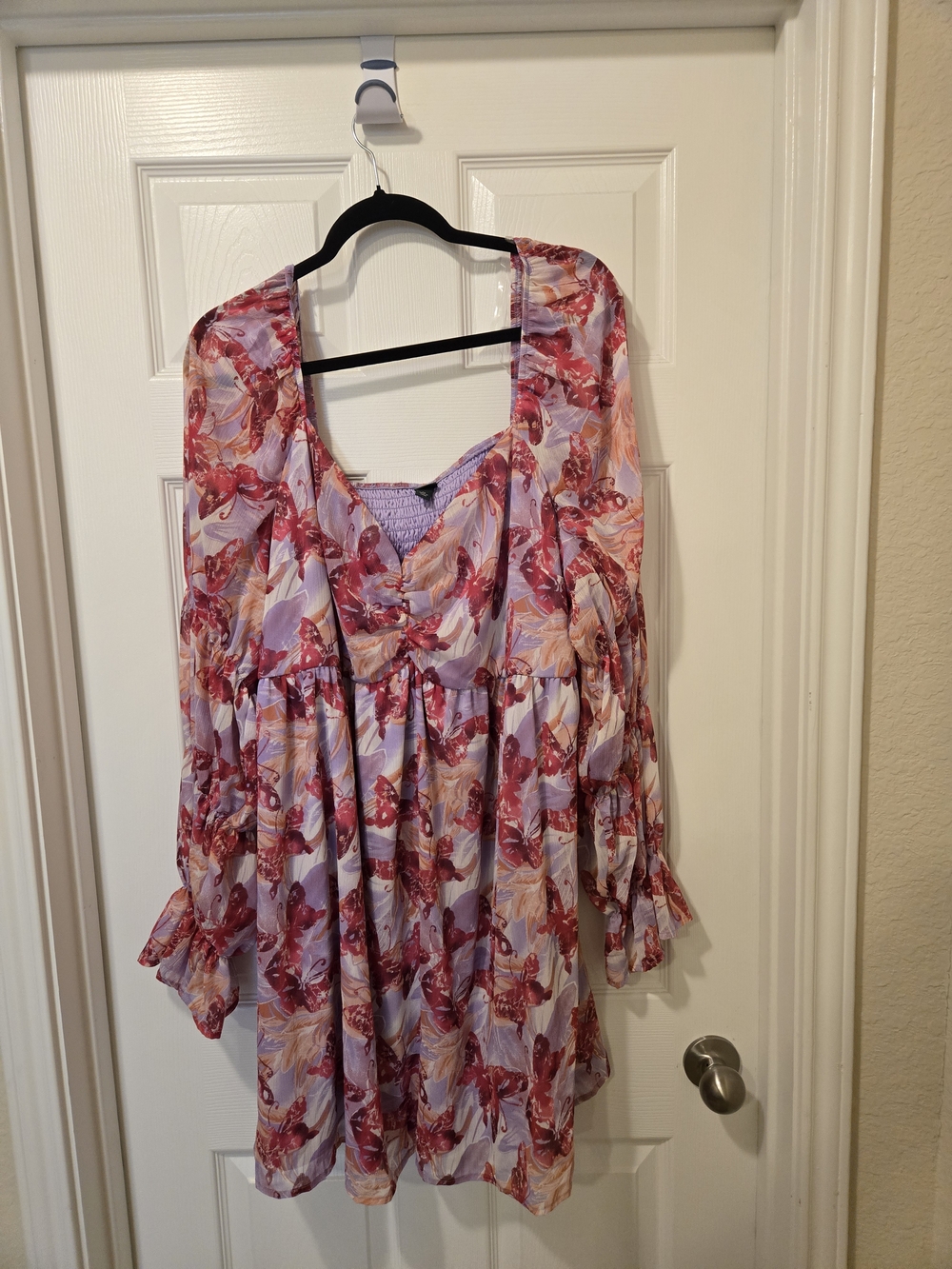 wild fable Butterfly Print Peasant Tunic - Pink Lavender Peach